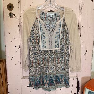 Vintage America Bohemian Floral Print Embroidered Top
